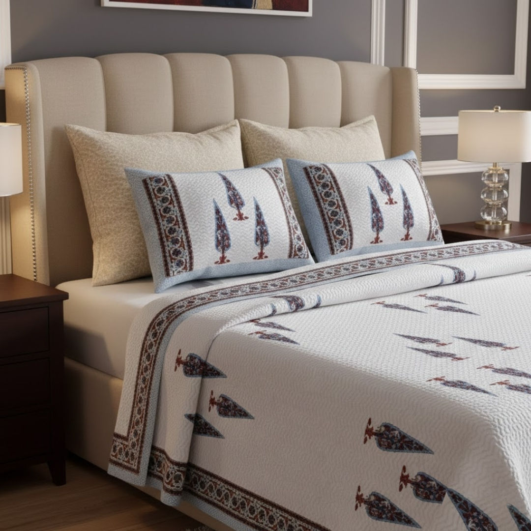 Elemental Elegance Maroon Block Print Pure Cotton Double Bedsheet